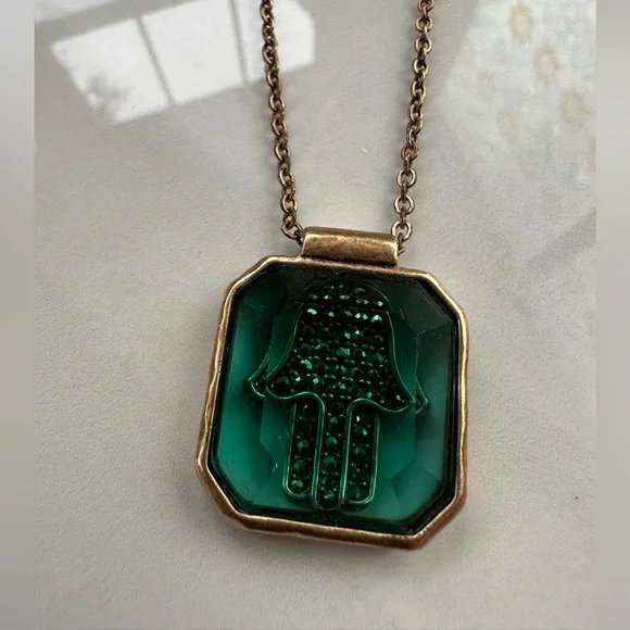 Reversible Crystal Hamsa Pendant Necklace-Emerald Green-Lucky Brand - Picture 2 of 9